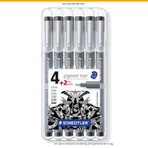 Canetas Staedtler Traço Fino e Delineador de Pigmento Preto – 6 unidades