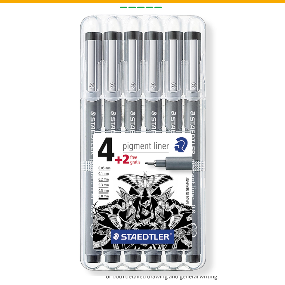 Canetas Staedtler Traço Fino e Delineador de Pigmento Preto – 6 unidades